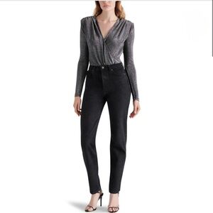Steve Madden Shimmering Silver and Black Bodysuit
